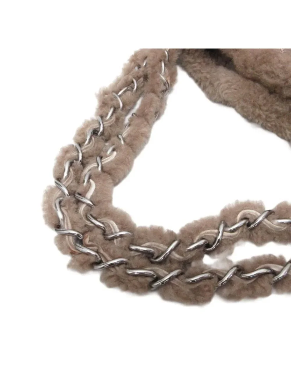 Chanel CC Logo Stitch Shearling Handbag Chain Shoulder Fleece Choco Bar